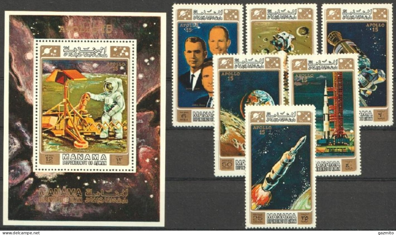 Manama 1971, Space, Apollo XV, 6val+BF - Asia