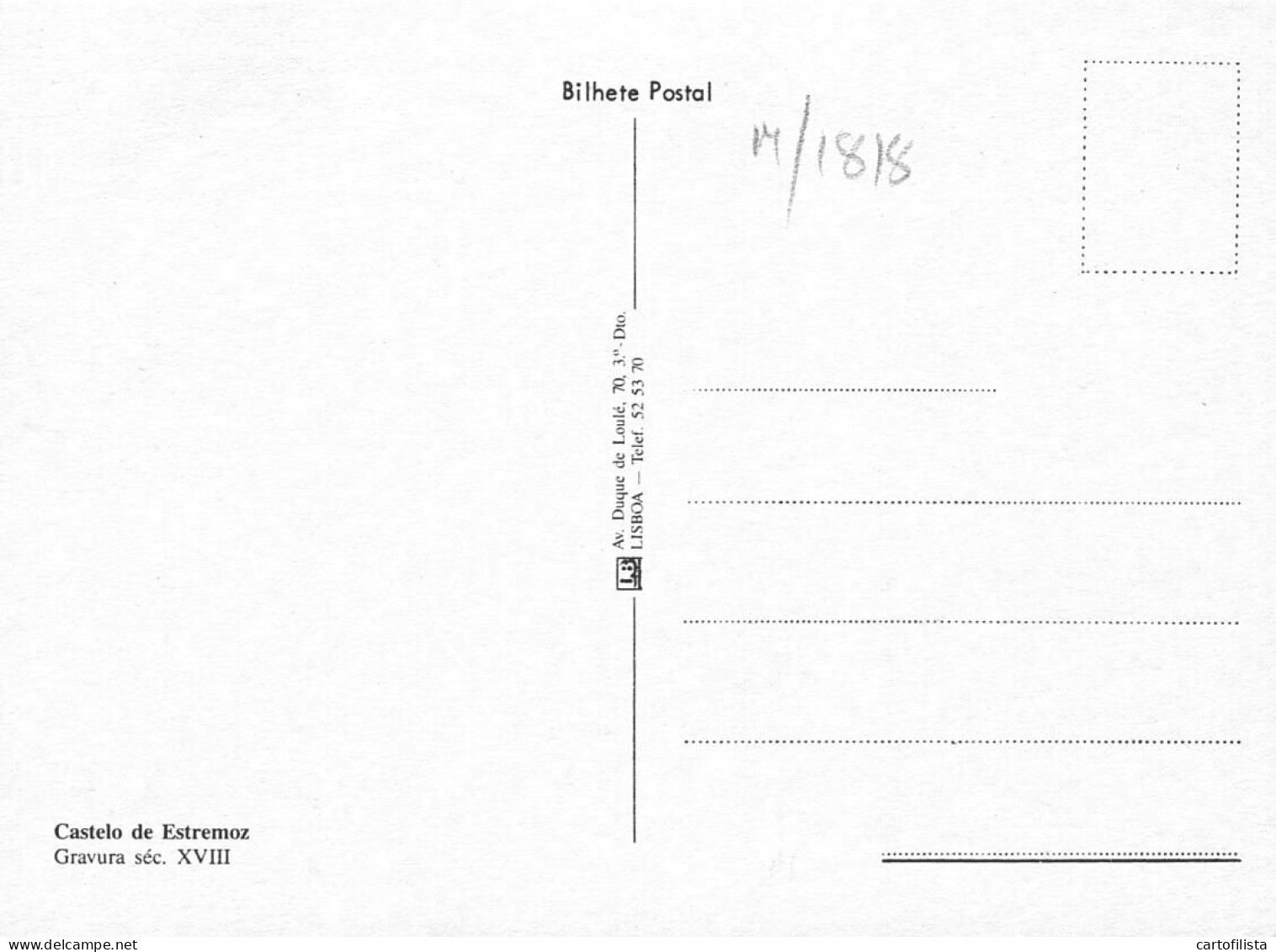 ESTREMOZ - Castelo , Gravura Do Séc. XVIII  ( 2 Scans ) - Evora