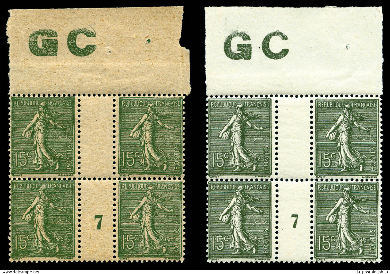 ** N°130, 15c Vert-gris: Bd4 Millésime '7' Avec Manchette 'GC', Papier Blanc Et Papier Chamois, Les 2 Ex TTB  Qualité: * - Millesimes