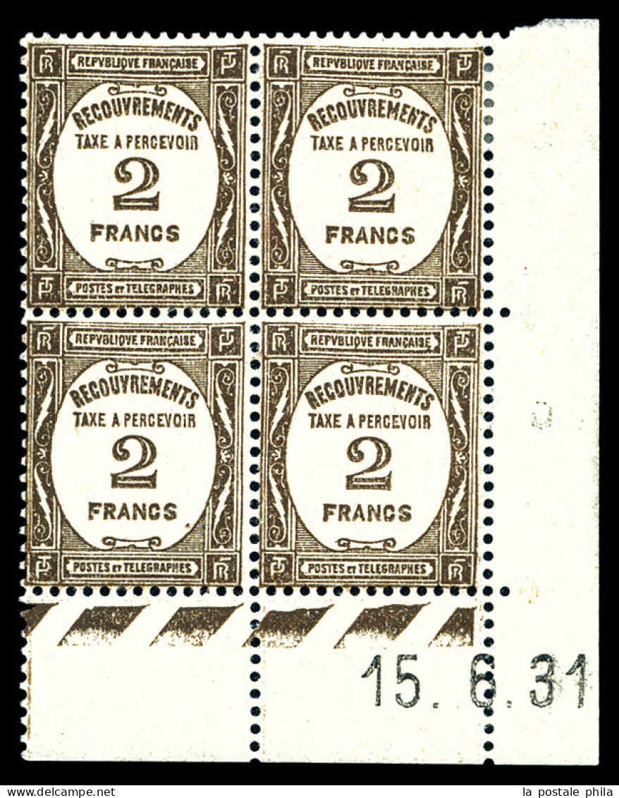 ** N°55/62, Série Recouvrements De 1927, Les 8 Valeurs En Bd4 Coins De Feuilles Datés (N°62: 1ex*). TTB. R. (certificat) - Strafport