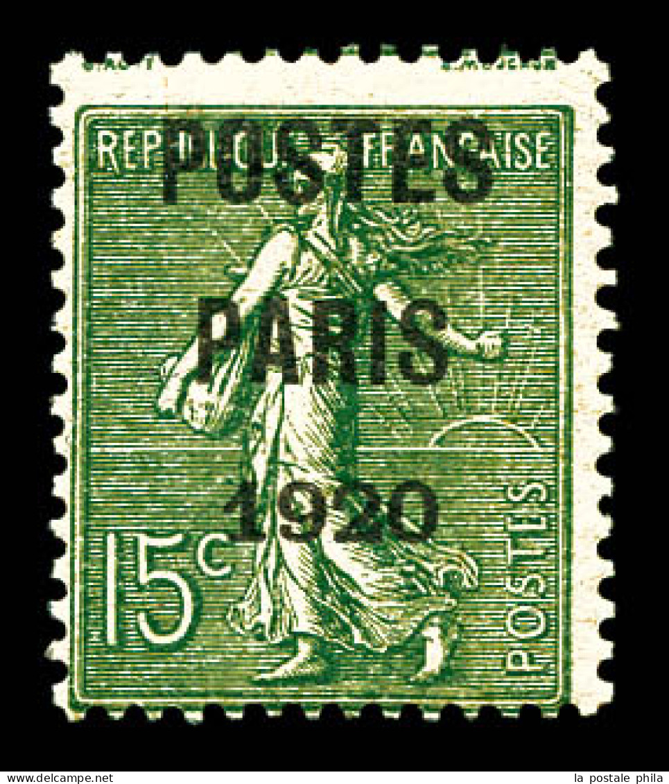 ** N°25, 15c Vert-olive Surchargé 'POSTES PARIS 1920', Fraîcheur Postale. SUP (certificat)  Qualité: **  Cote: 600 Euros - 1893-1947