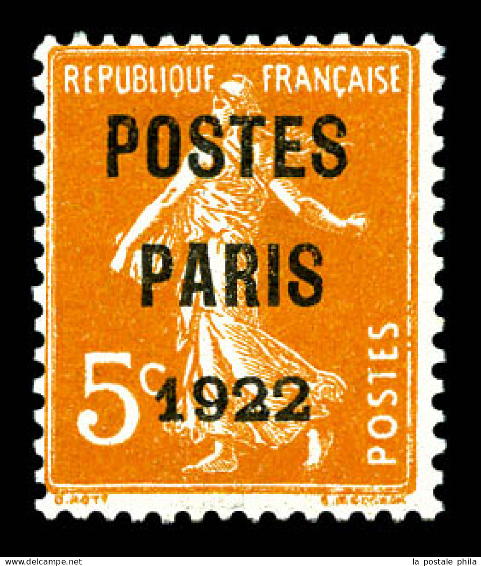 ** N°30, Semeuse 5c Orange Surchargé 'POSTES PARIS 1922', TTB (certificat)  Qualité: **  Cote: 350 Euros - 1893-1947