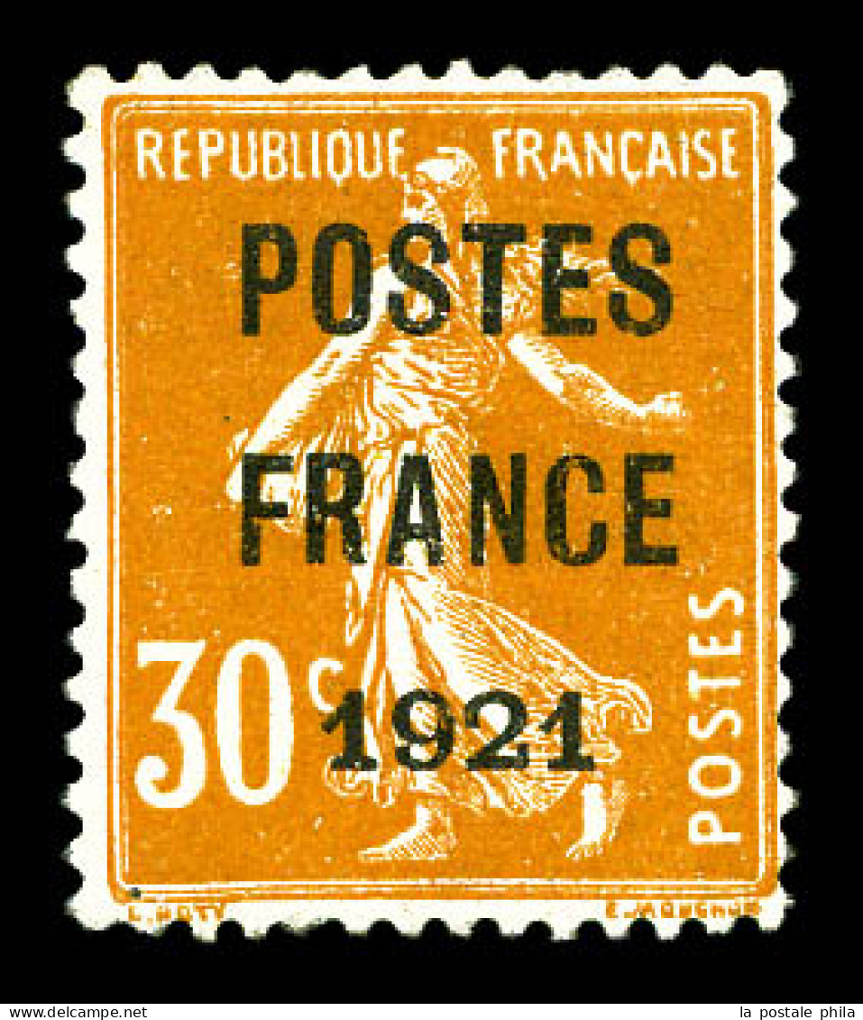 (*) N°35, 30c Orange Surchargé 'POSTE FRANCE 1921', Bon Centrage, RARE DANS CETTE QUALITE, SUPERBE (signé Brun/certifica - 1893-1947