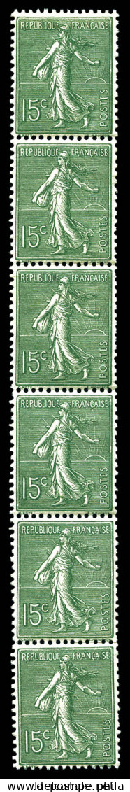 ** N°3, 15c Semeuse Lignée Vert-gris, Bande De 6 Exemplaires. SUP. R.R. (certificat)  Qualité: **  Cote: 1650 Euros - Coil Stamps