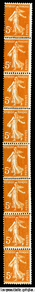 ** N°5, 5c Semeuse, Bande De 8 Verticale. TB  Qualité: **  Cote: 406 Euros - Coil Stamps