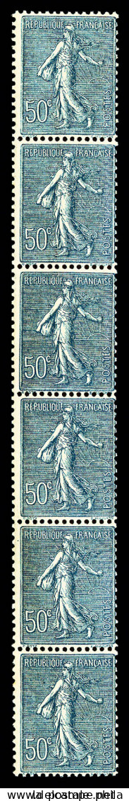 ** N°7, Semeuse, 50c Bleu (N°161) En Bande De Six Verticale, SUP (certificat)  Qualité: **  Cote: 525 Euros - Francobolli In Bobina