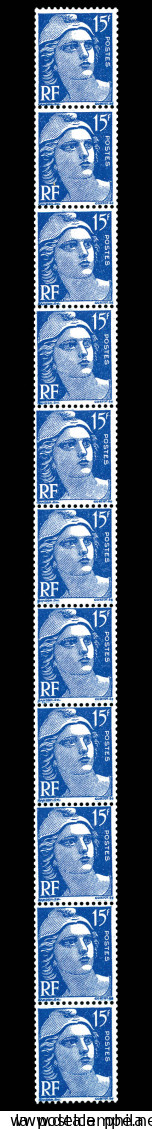 * N°37, 15f Marianne De Gandon Outremer, Bande Verticale De 11 Ex. TB  Qualité: *  Cote: 530 Euros - Coil Stamps