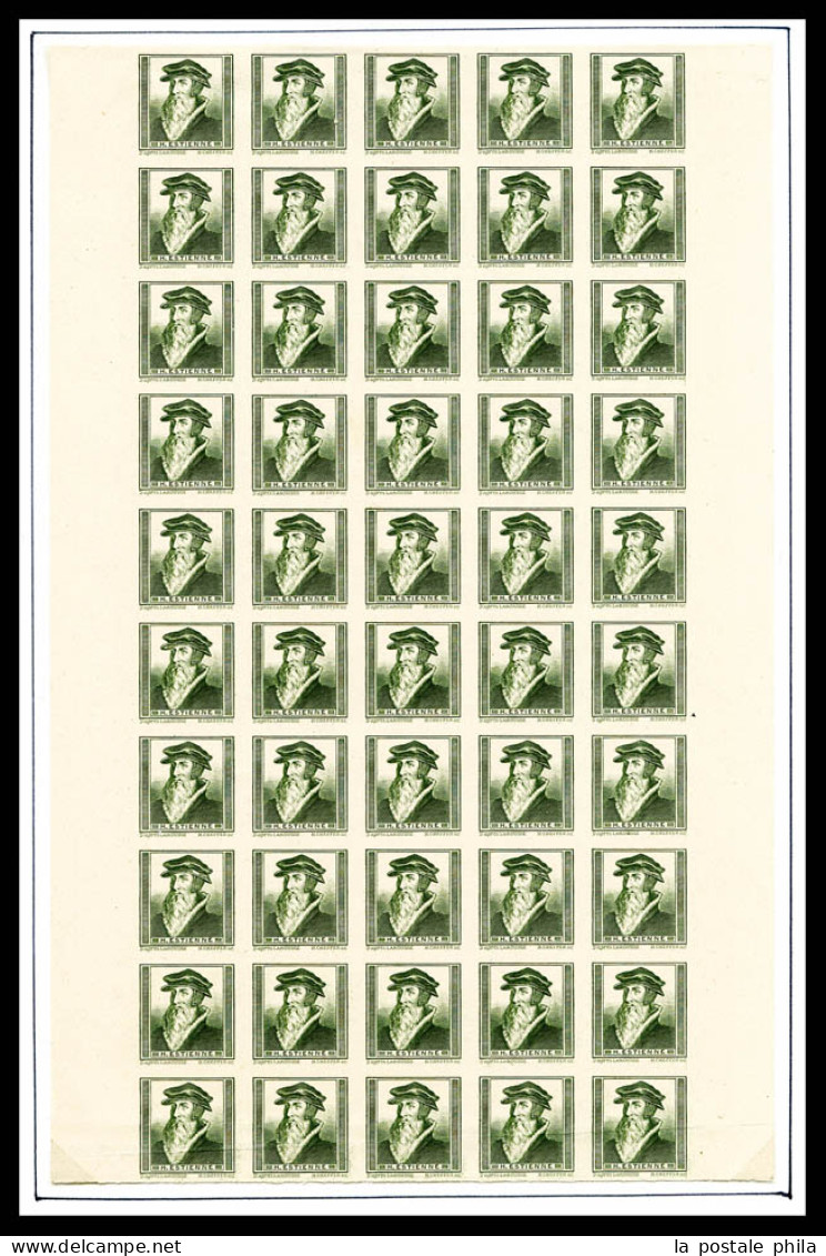 (*) Es 1: H Estienne, Vert Sur Papier Cartonné De 1934 En Panneau De 50 Exemplaires. SUP (certificat)  Qualité: (*)  Cot - Proofs, Unissued, Experimental Vignettes