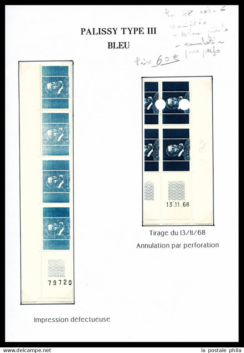 ** Pa 48, Palissy Type III: Impression Défectueuse En Bande De 4 + Paire Cdf Daté Avec Perforation Pour Annulation. TB   - Essais, Non-émis & Vignettes Expérimentales