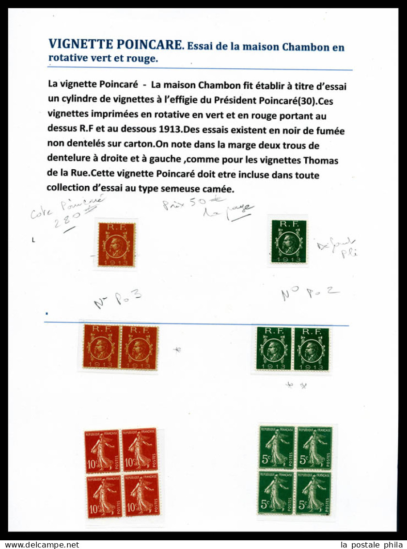 ** Po 2/3: Poincaré Rouge Et Vert, 3 Exemplaires De Chaque. TB  Qualité: **  Cote: 390 Euros - Essais, Non-émis & Vignettes Expérimentales