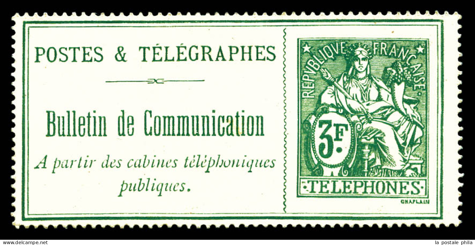 (*) N°30, 3F Vert, Timbre Très Rare En Belle Qualité, SUPERBE. R.R.R. (signé Calves/certificat)  Qualité: (*)  Cote: 925 - Telegramas Y Teléfonos