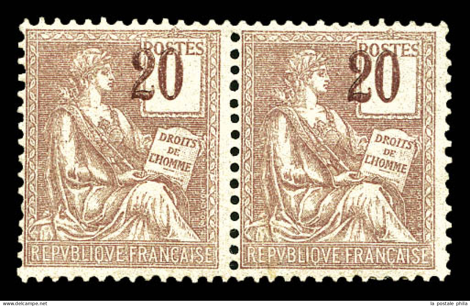 * N°113, 20c Mouchon, Chiffres Très Foncés Et Très Déplacés En Paire. SUP (certificat)  Qualité: * - Unused Stamps