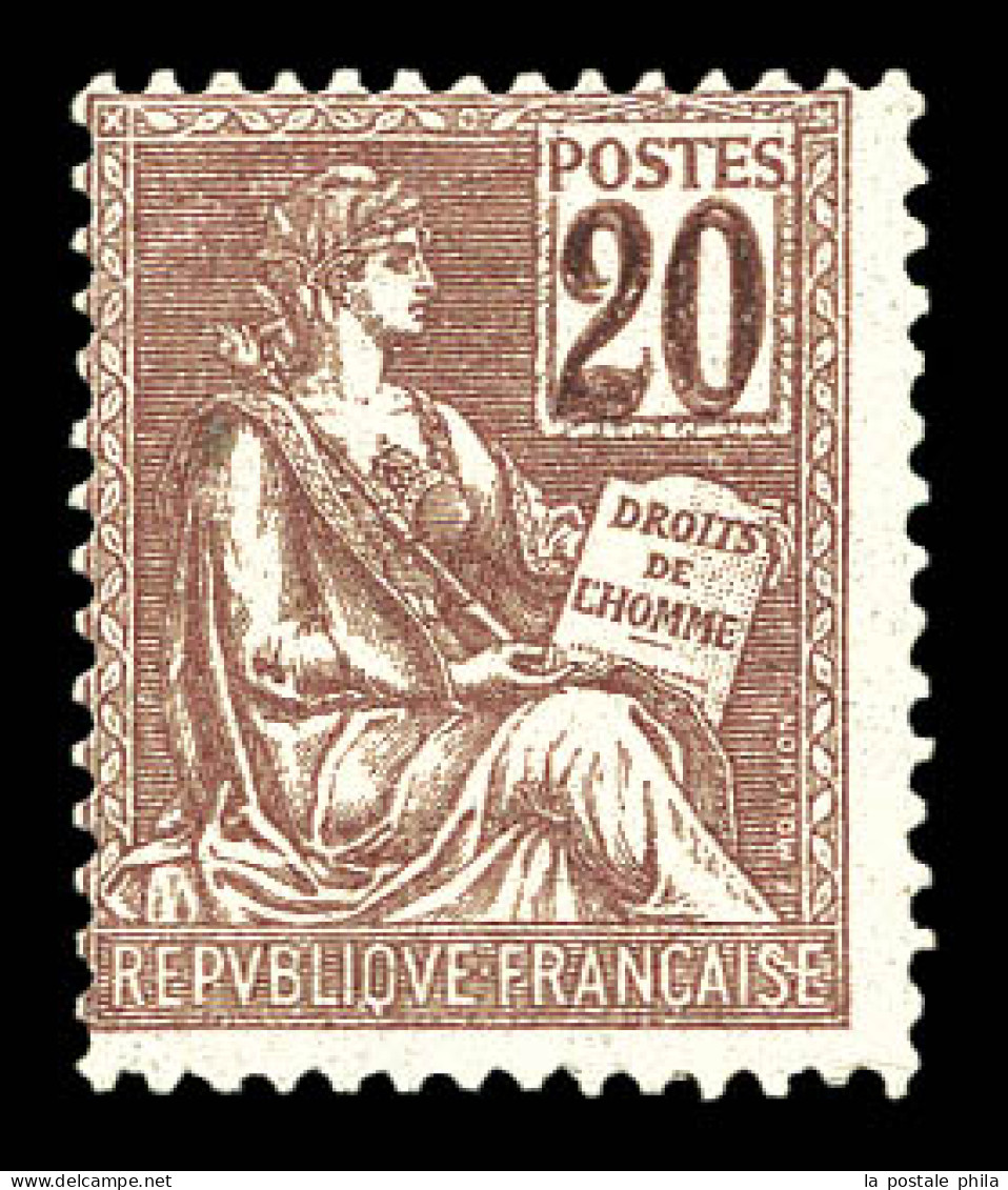 * N°113b, 20c Mouchon, Chiffres Doubles. SUPERBE. R.R. (certificats)  Qualité: *  Cote: 3850 Euros - Unused Stamps