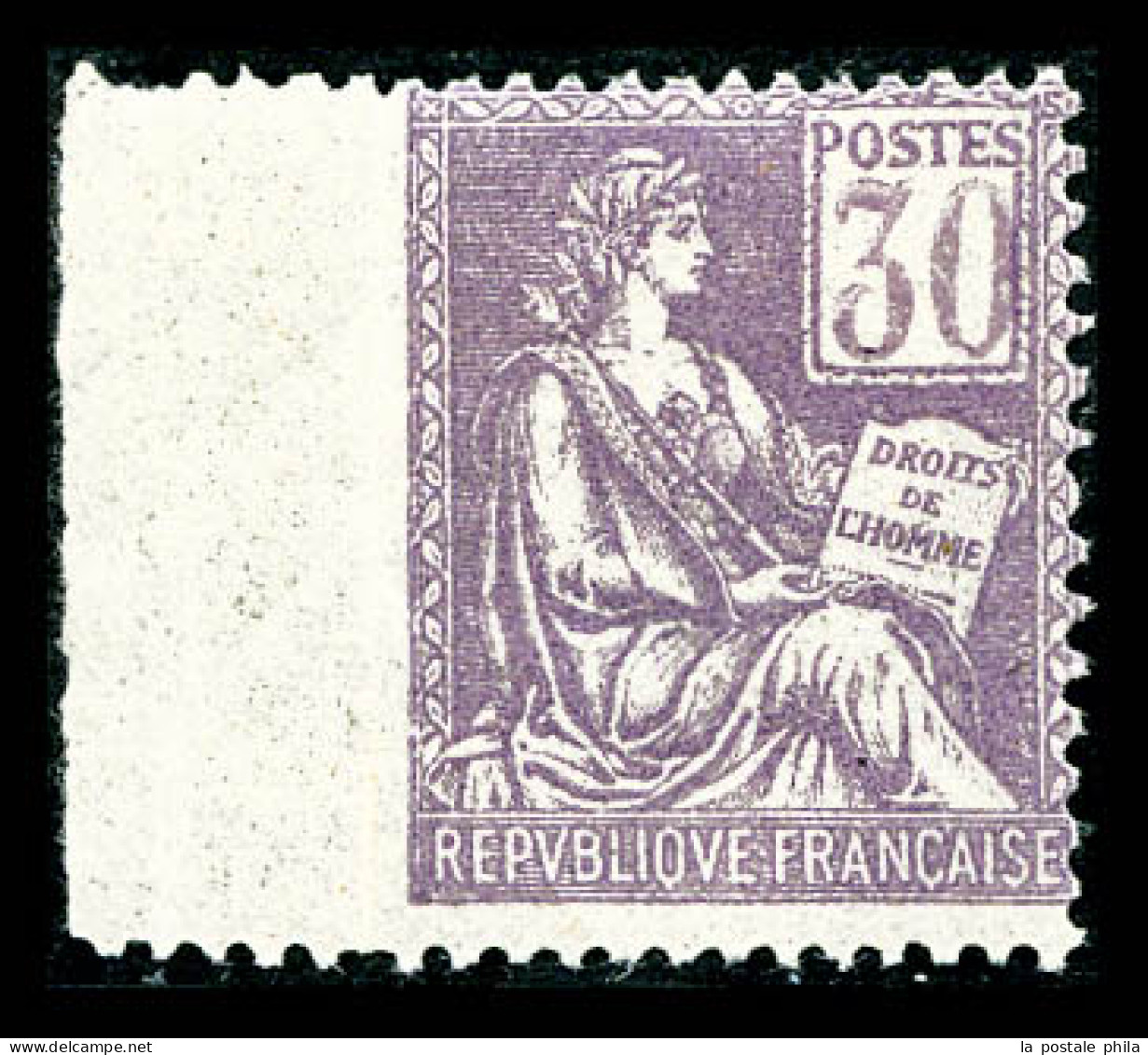 * N°115, 30c Violet Dentelé Sur 3 Cotés, Bord De Feuille Latéral Gauche, SUP (certificat)  Qualité: * - Unused Stamps