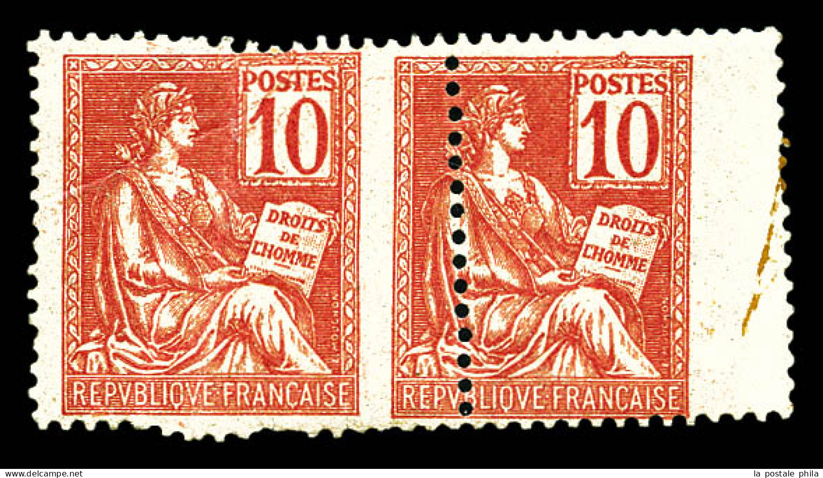 ** N°116, 10c Mouchon Type II: Piquage Très Décalé Sur Paire. TTB (certificat)  Qualité: ** - Unused Stamps