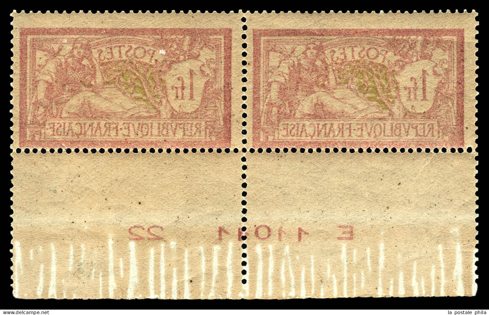 ** N°121, 1f Merson, Impression Recto-verso Sur Paire Bas De Feuille Avec Numéro. SUP (certificat)  Qualité: **  Cote: 7 - Unused Stamps