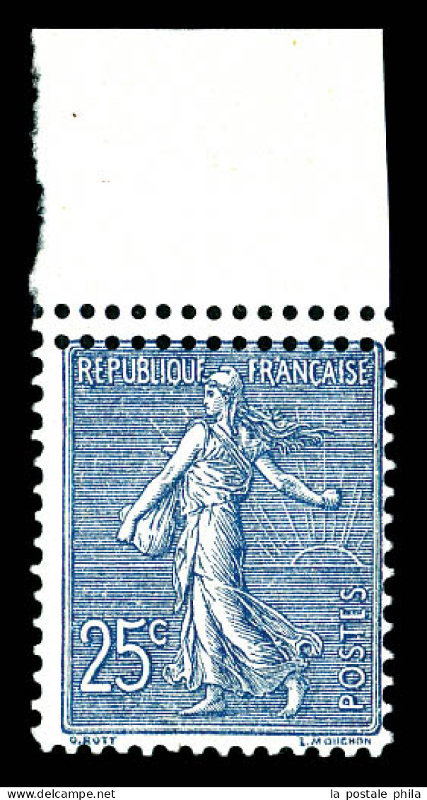 ** N°132l, 25c Semeuse, Double Piquage, Bdf. SUP (certificat)  Qualité: **  Cote: 740 Euros - Unused Stamps