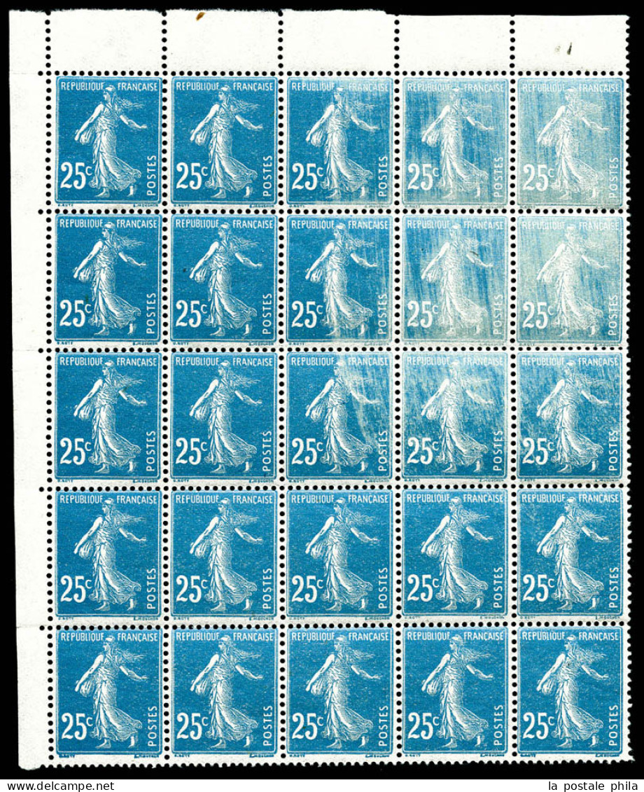 ** N°140, 25c Bleu, Impression Defectueuse En Bloc De 25, Quasi Effacée Sur 6 Exemplaires. SUP (certificat)  Qualité: ** - Unused Stamps