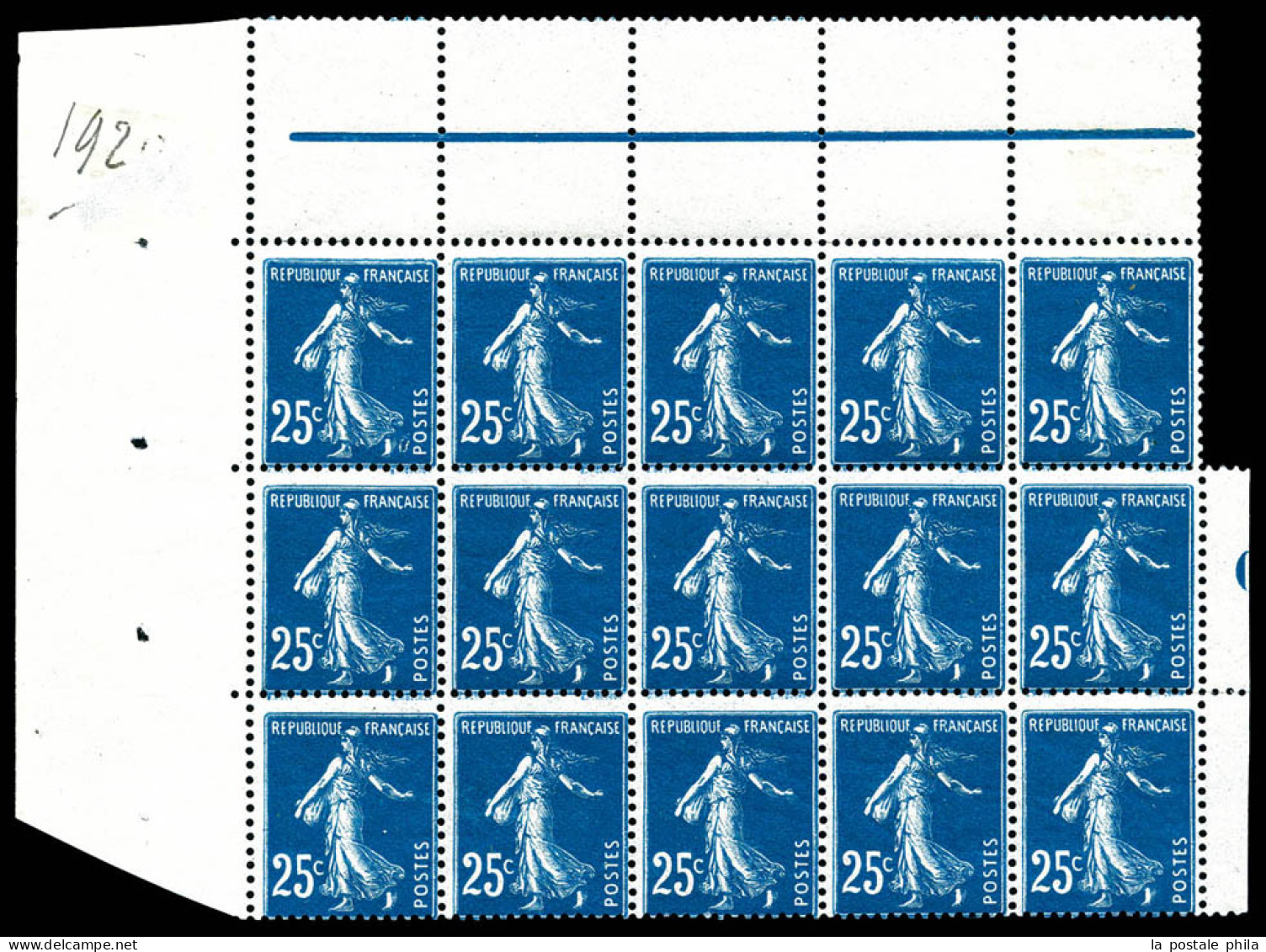 ** N°140, 25c Bleu, Impression Recto-verso En Bloc De 15 Cdf. TB  Qualité: ** - Unused Stamps