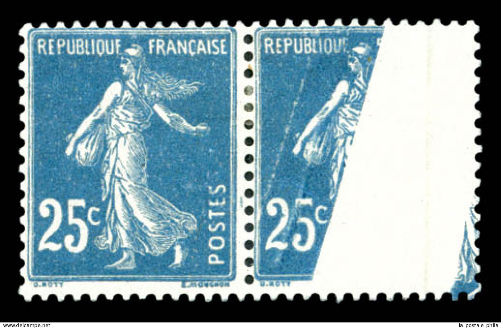 * N°140, 25c Semeuse, Très Grand Pli Accordéon Tenant à Ex Normal. SUP (certificat)  Qualité: * - Unused Stamps