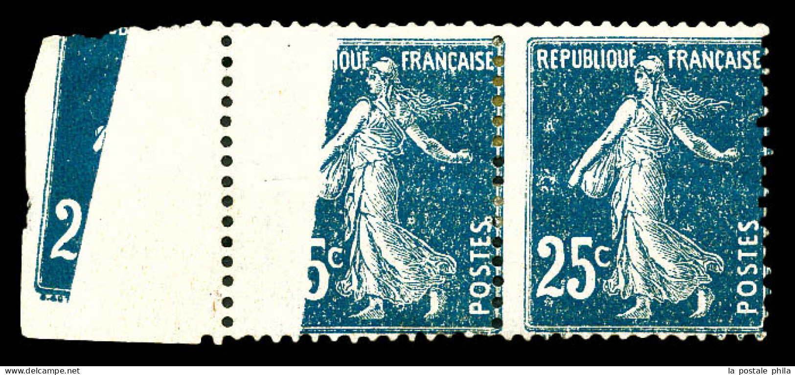 * N°140, 25c Bleu: Exceptionnel Pli Accordéon Sur Paire Bdf. SUP  Qualité: * - Unused Stamps