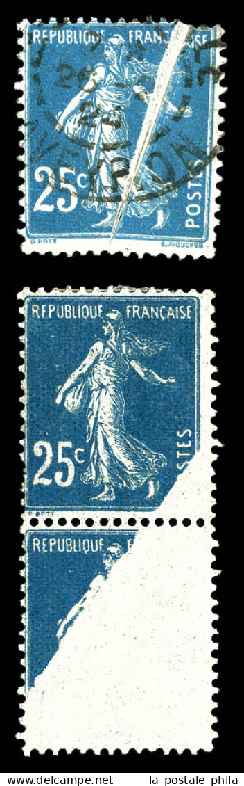 N&O N°140, 25c Semeuse: Pli Accordéon Obl + Impression Partielle Sur Paire (1ex**). TTB  Qualité: N&O - Unused Stamps