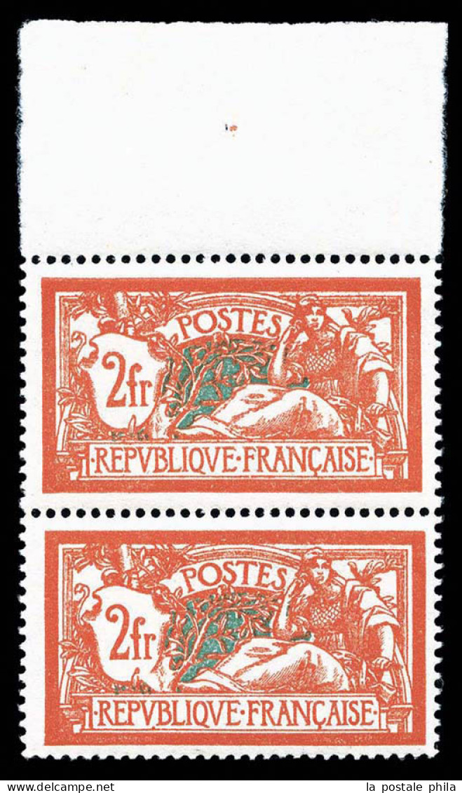 ** N°145c, 2F Orange, écusson Brisé Tenant à Normal En Paire Verticale Haut De Feuille, SUPERBE (signé Calves/certificat - Unused Stamps