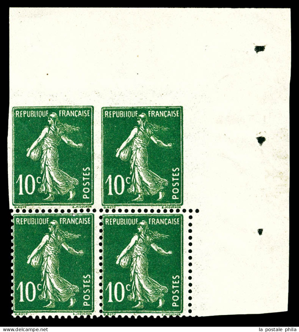 ** N°159, 10c Semeuse Type IA, 2 Exemplaires Non Dentelé Tenant à Dentelé En Bloc De Quatre Cdf. SUP  Qualité: ** - Unused Stamps