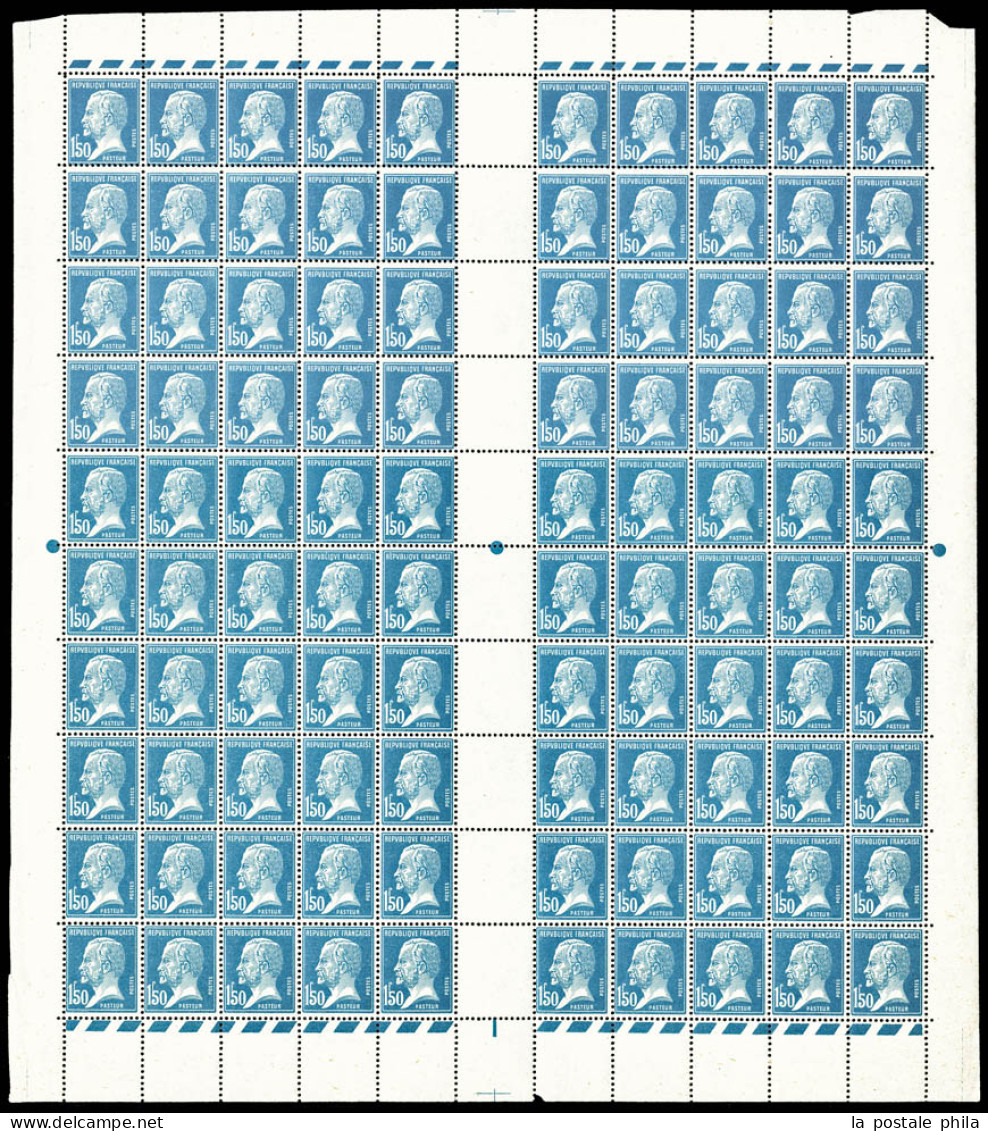 ** N°181a, Pasteur, 1F50 Bleu: Faux De Marseille En Feuille Complète De 100 Exemplaires, RARE (certificat)  Qualité: **  - Nuovi