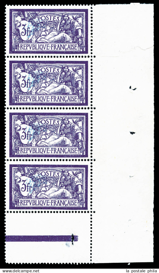 ** N°206c, 3F Violet Et Bleu, CENTRE DEPLACE En Bande De Quatre Coin De Feuille, Très Bon Centrage, SUP (certificat)  Qu - Nuovi