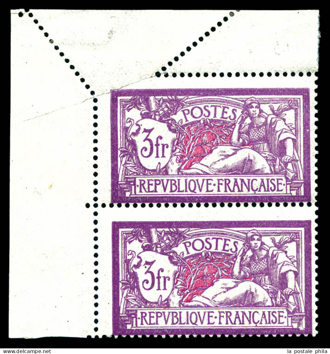 ** N°240f, 3f Merson, Piquage Oblique Par Pliage Tenant à Normal En Paire Coin De Feuille. SUP (certificat)  Qualité: ** - Unused Stamps