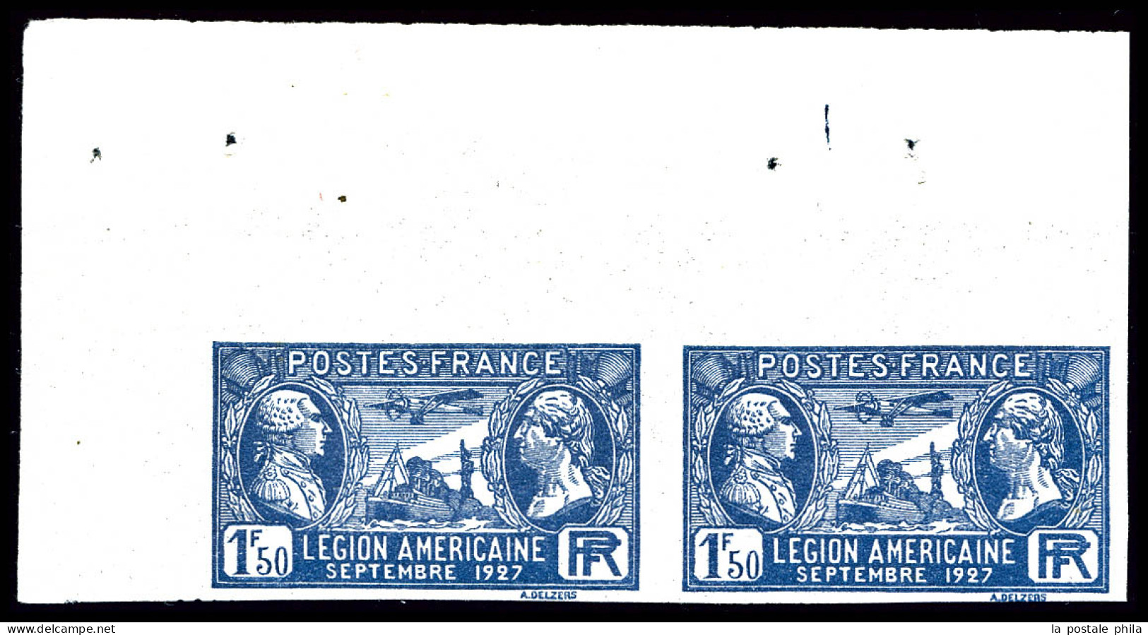 ** N°245a, Légion Américaine, 1F50 Outremer Non Dentelé En Paire Coin De Feuille, RARE ET SUPERBE (certificat)  Qualité: - Unused Stamps