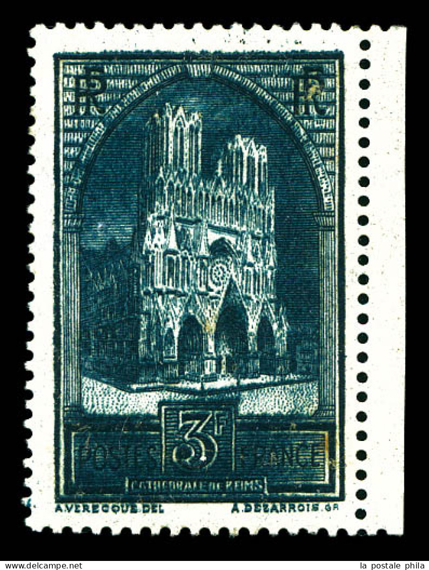 * N°259, Cathédrale De Reims, 3f Ardoise Type IV, Impression Maculée, Légères Adhérences De Gomme. TTB (certificat)  Qua - Unused Stamps