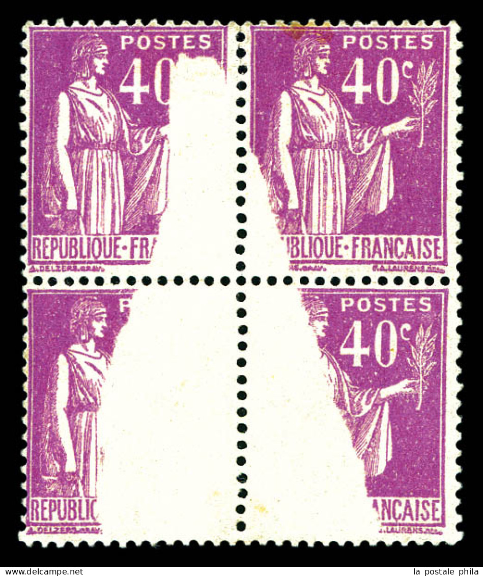 * N°281, 40c Paix: Spectaculaire Impression Partielle Sur Bloc De Quatre. SUP (certificat)  Qualité: * - Unused Stamps