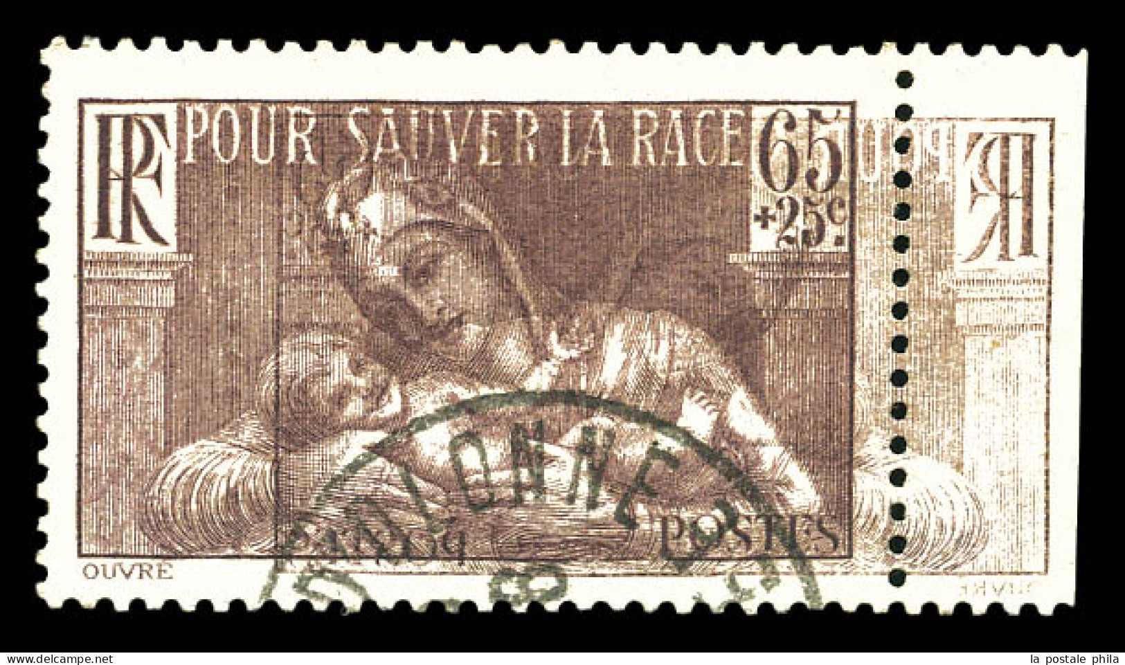 O N°356a, (N° Maury), 65c +25c: Double Impression Dont Une Renversée, Bord De Feuille Latéral, 10 Exemplaires Connus, R. - Used Stamps