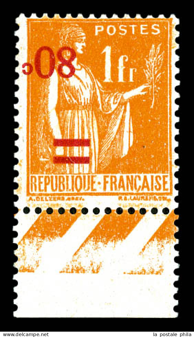 ** N°359b, 80c Sur 1f Paix, Surcharge Renversée Bdf. SUP (signé Brun/certificat)  Qualité: **  Cote: 1500 Euros - Unused Stamps