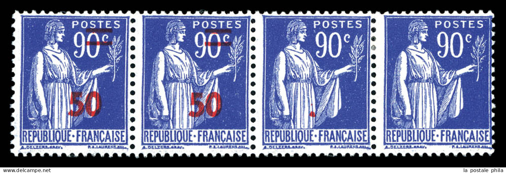 * N°482b, 50 Sur 90c Paix: 2 Exemplaires Sans Surcharge Tenant à 2 Normaux En Bande De 4. SUP. R. (signé/certificat)  Qu - Unused Stamps