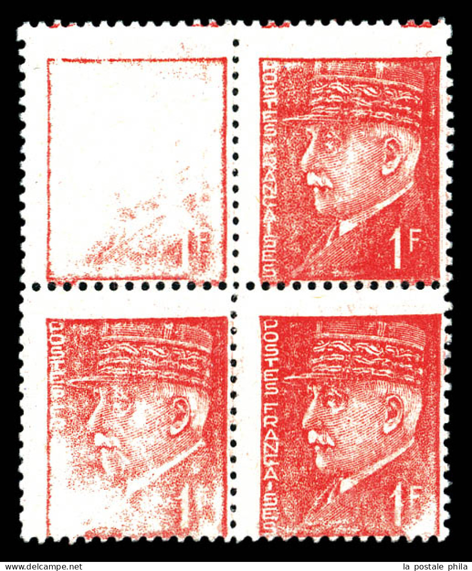 ** N°514, 1F Pétain, Impression Dépouillée En Bloc De 4. SUP (certificat)  Qualité: ** - Unused Stamps