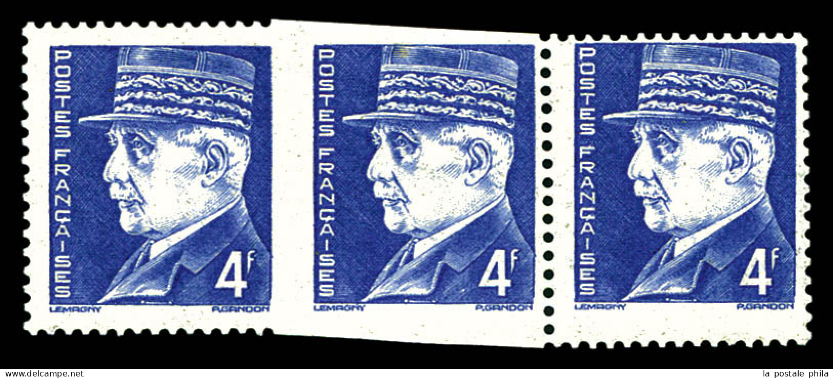 ** N°522, 4f Pétain, Dentelé Sur 3 Cotés Tenant à Dentelé Sur 1 Coté Tenant à Normal En Bde De 3 Ex. SUP (certificat)  Q - Unused Stamps