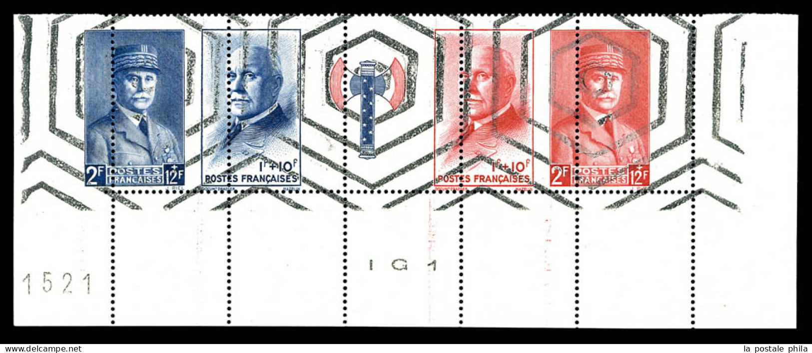 ** N°571A, Bande Pétain, Piquage à Cheval Avec Annulation Héxagonale Des Rebus, Bas De Feuille Numéroté. SUPERBE. R. (ce - Unused Stamps