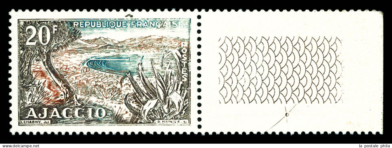 ** N°981, 20F Ajaccio, Impression Très Défectueuse Bdf, SUP (signé Brun/certificat)  Qualité: ** - Unused Stamps