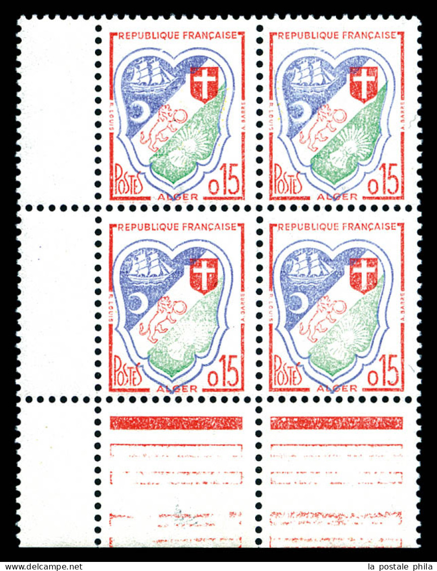 ** N°1232c, 15c Alger: Couleur Jaune Absente En Bloc De Quatre Cdf. SUP (signé Calves/certificat)  Qualité: **  Cote: 16 - Unused Stamps