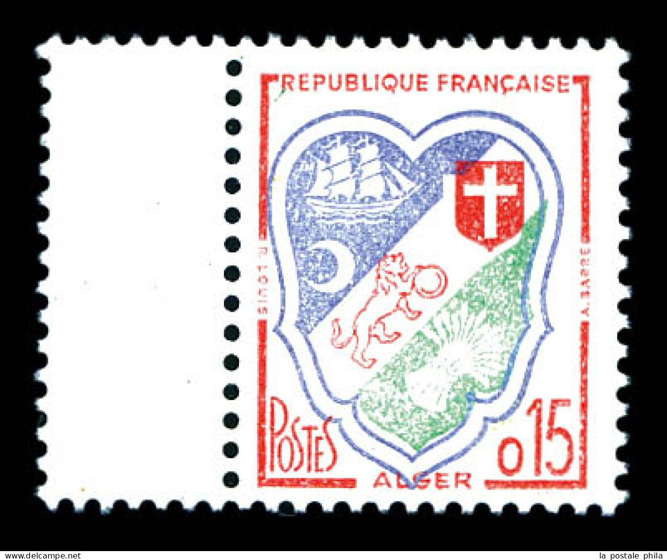 ** N°1232c, 15c Alger: Couleur Jaune Absente Bdf. SUP (signé Calves/certificat)  Qualité: **  Cote: 400 Euros - Unused Stamps