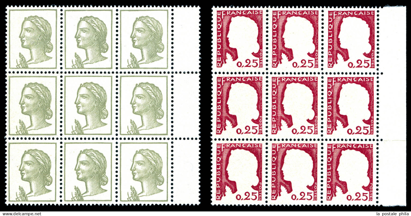 ** N°1263g/h, 25c Decaris: Couleur Rouge Omise Et Grise Omise En 2 Blocs De Neuf Bdf. TTB (signés Margues/certificat)  Q - Nuevos