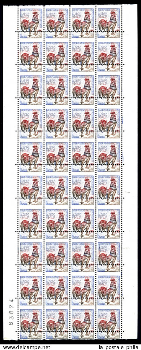 ** N°1331m, 25c Coq, Piquage à Cheval Sur Bloc De 40 Exemplaires Numéroté (feuille Pour Confection De Carnets). SUP (cer - Unused Stamps