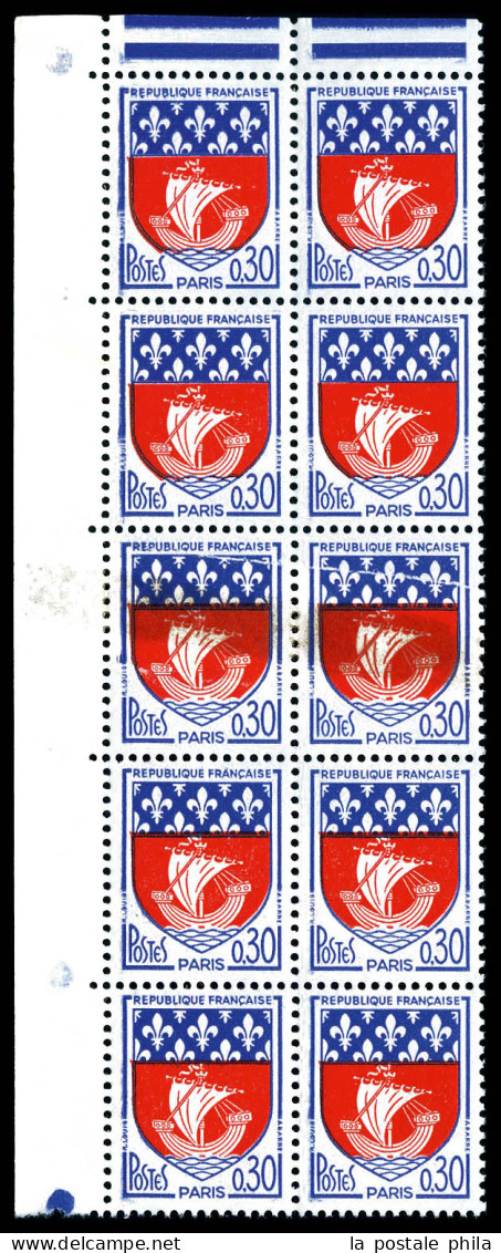 ** N°1354B, 30c Paris, Impression Sur Raccord En Bloc De 10 Exemplaires. TTB  Qualité: ** - Unused Stamps