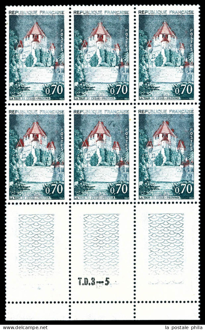 ** N°1392A, Tour De César: Impression Dépouillée En Bloc De 6 Bas De Feuille. TTB (signé/certificat)  Qualité: **  Cote: - Unused Stamps