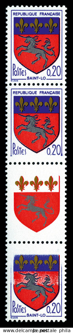 ** N°1510, St Lô, Bande De 4 Dont 3 Exemplaires Absence De Bleu Partielle Ou Totale, SUP (signé Brun/certificat)  Qualit - Unused Stamps