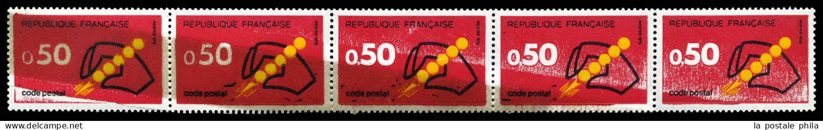 ** N°1720a, 0.50 Code Postal: Impression Sur Raccord En Bande De 5. SUP. R. (certificat)  Qualité: **  Cote: 2250 Euros - Unused Stamps