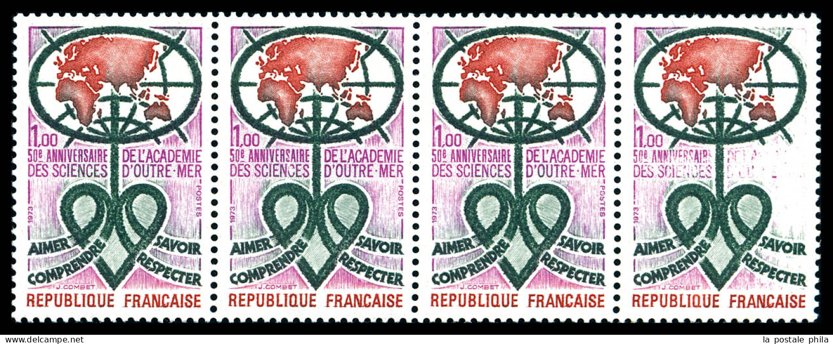 ** N°1760b, Academie Des Sciences, Impression Incomplète Tenant à 3 Ex Normaux. TTB  Qualité: **  Cote: 375 Euros - Unused Stamps